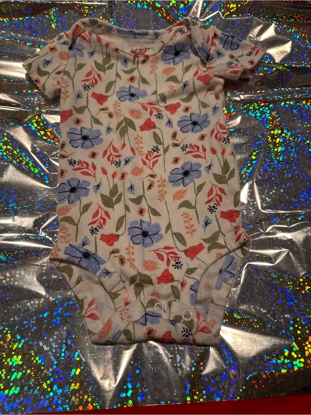 Carter's White Baby One-Piece with Blue, Coral & Green Floral Print
